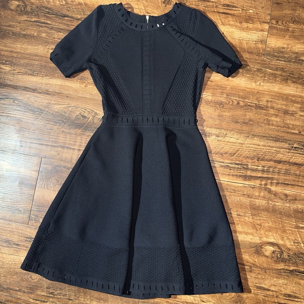Milly Black Size P Women's Textured Print Fit Flare Minimalist‎ Dress